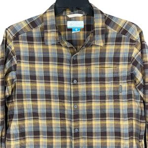 Columbia Flannel Shirt Mens M Brown Plaid Button-Up Outdoor Business‎ Casual